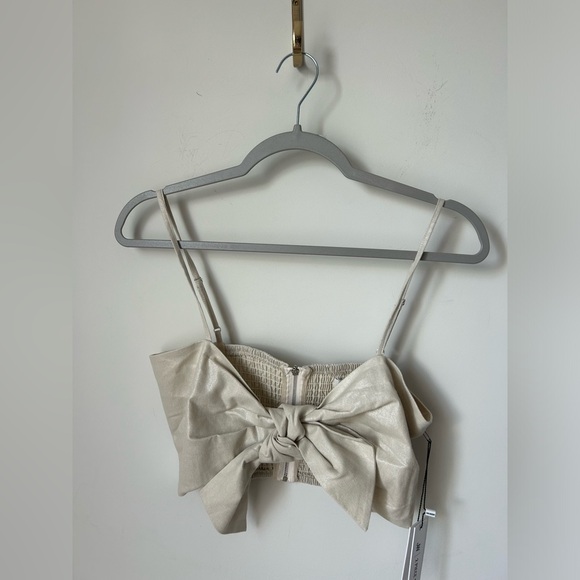 Jason Wu Gold Cream Bow Crop Top with Wide Leg Pant Set - Picture 4 of 9